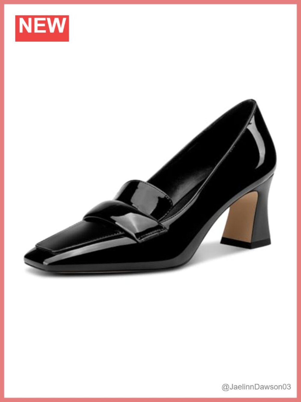Chunky Block Mid Heel Square Toe Pumps Slip-on Patent Leather Office Shoes